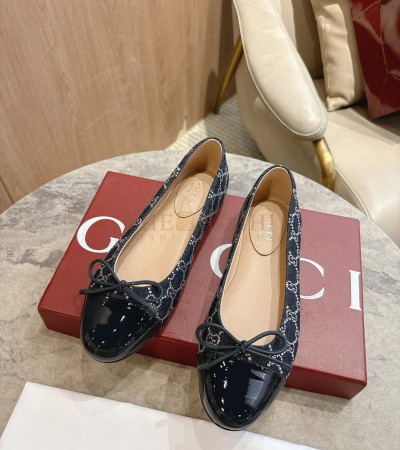 GUCCI CRYSTA GG BALLET FLATS DENIM NAVY BLUE WOMEN'S SIZE 35-42 MASTER QUALITY - Women US 5= EU 35= 22.5 cm= UK3