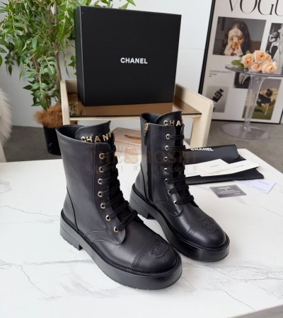 CHANEL LACE-UP FLATS LEATHER UPPER  SIZE 35-42 BLACK MASTER QUALITY - Women US 5= EU 35= 22.5 cm= UK3