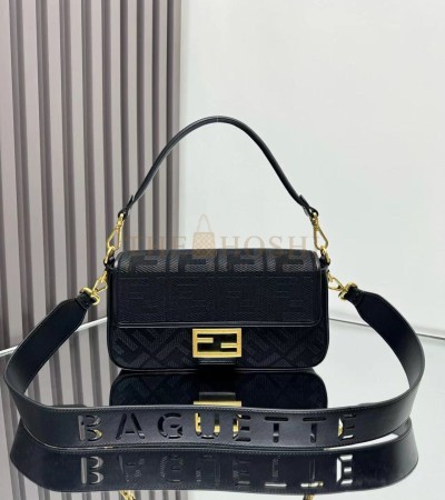 FENDI BAGUETTE BAG CANVAS LEATHER GOLD HARDWARE MEDIUM SIZE 27*6*15CM