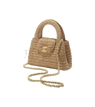 CHANEL 26C MINI SHOPPING BAG WOVEN RAFFIA FIBER DEEP BEIGE 19*7*13CM MASTER QUALITY